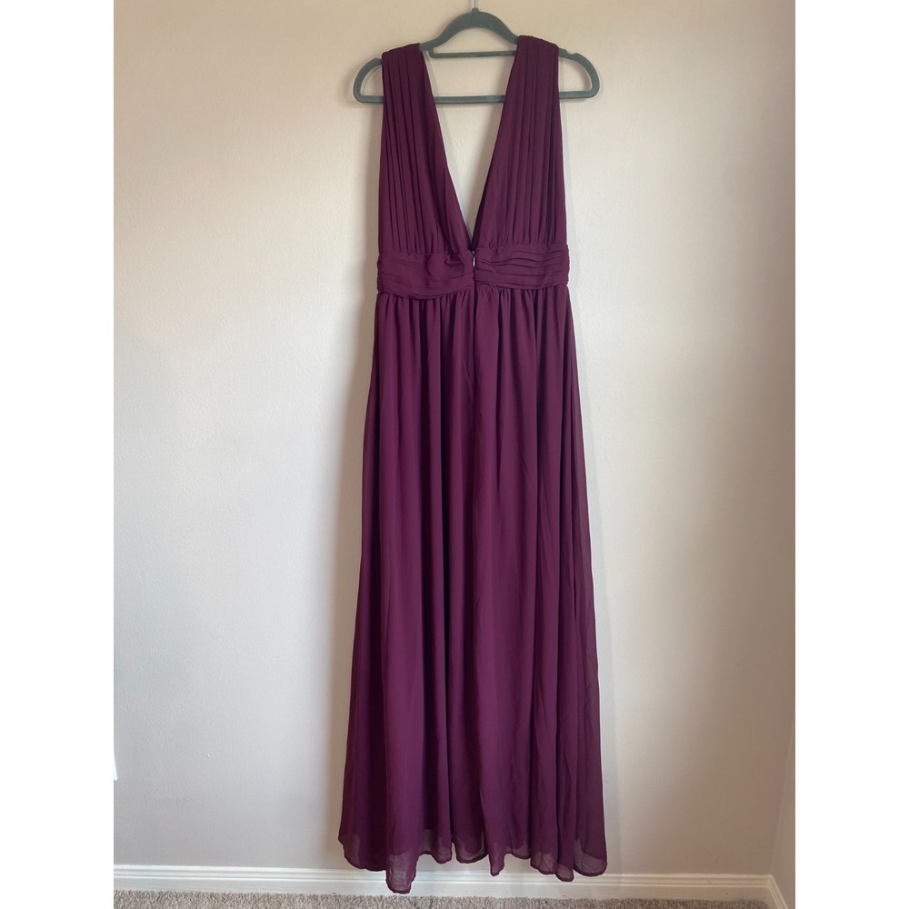 LuLus Heavenly Hues Burgundy Formal Chiffon Maxi Dress Medium Bridesmaid Prom - Picture 4 of 12